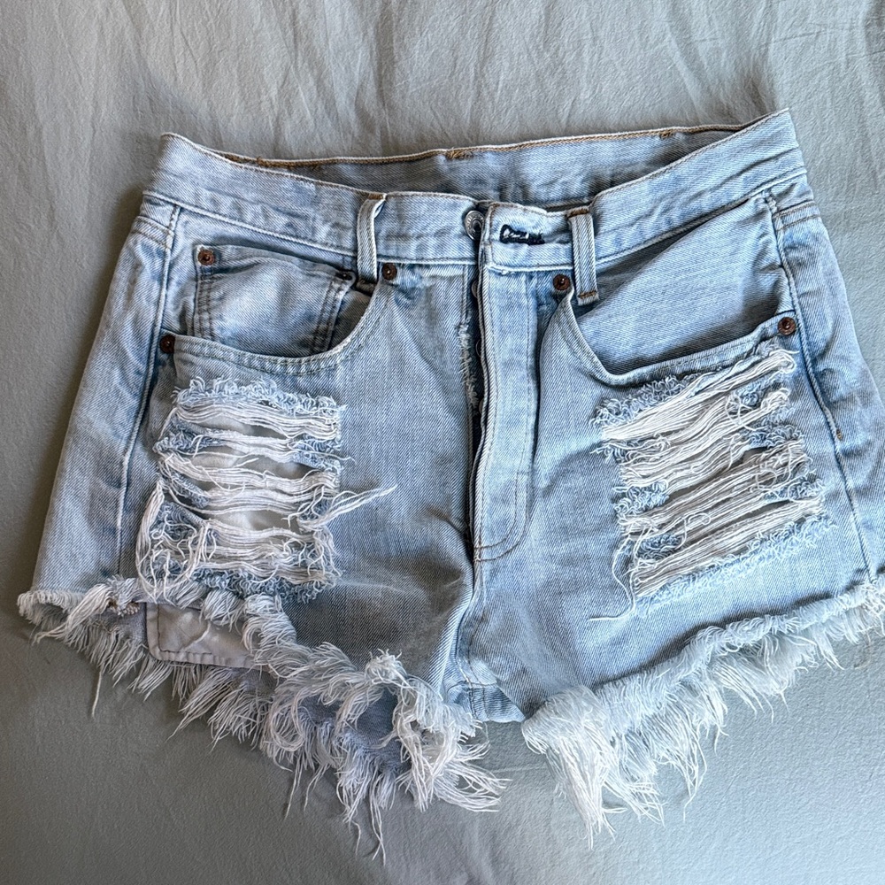 Levi's Light Blue Frayed Jean Shorts